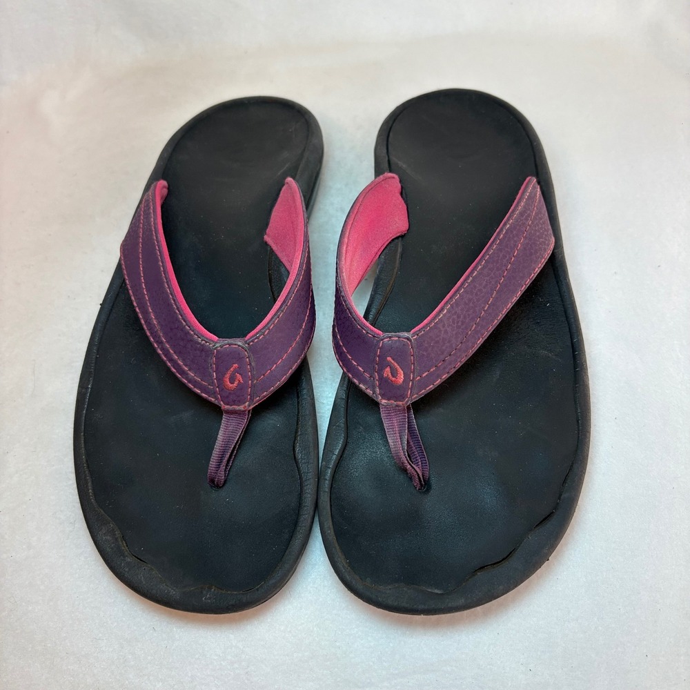 OluKai Ohana Womens Flip Flops Purple Black Thong Sandals Size 8